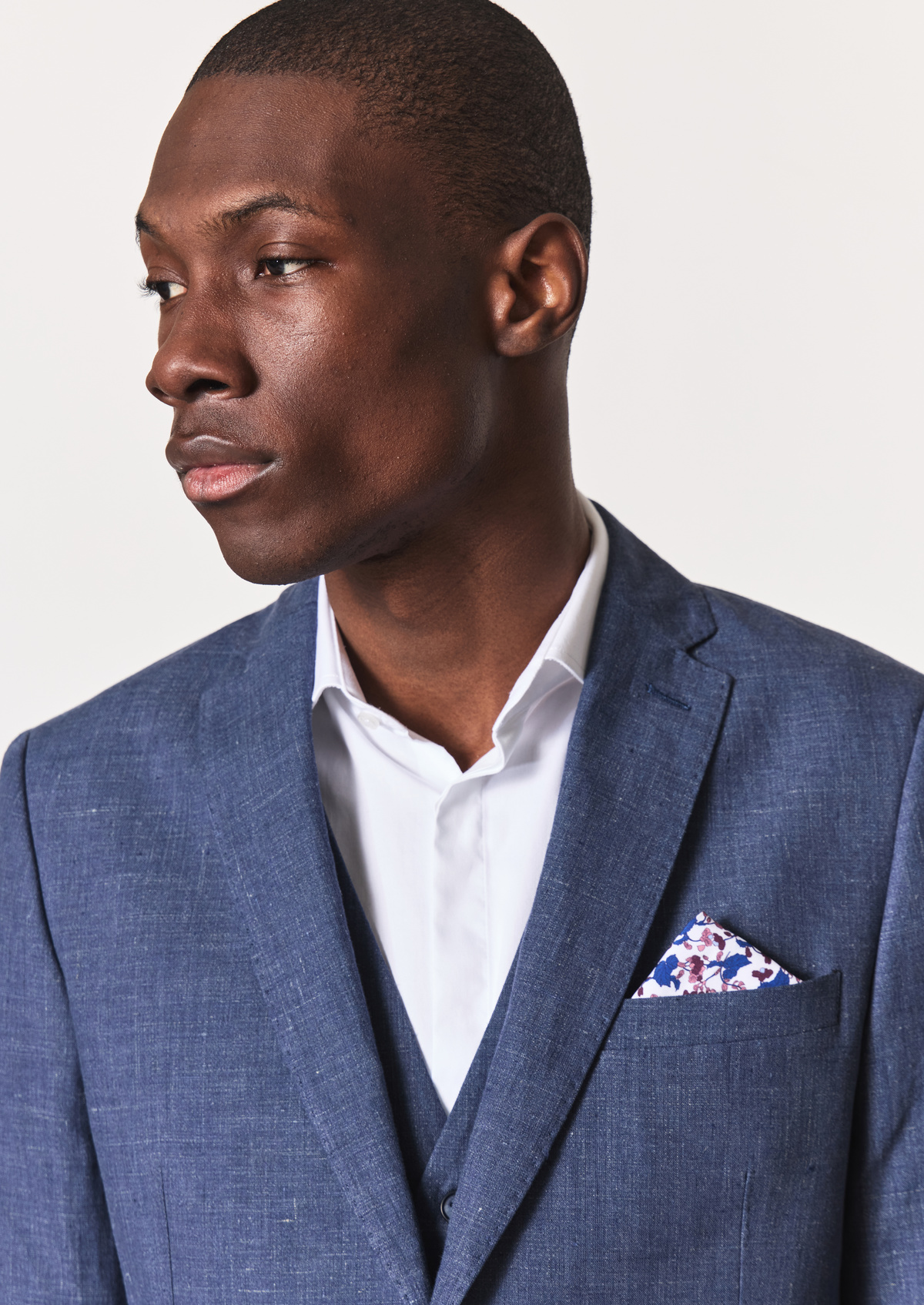 Veste coordonnable Regular en lin et coton unis bleu indigo