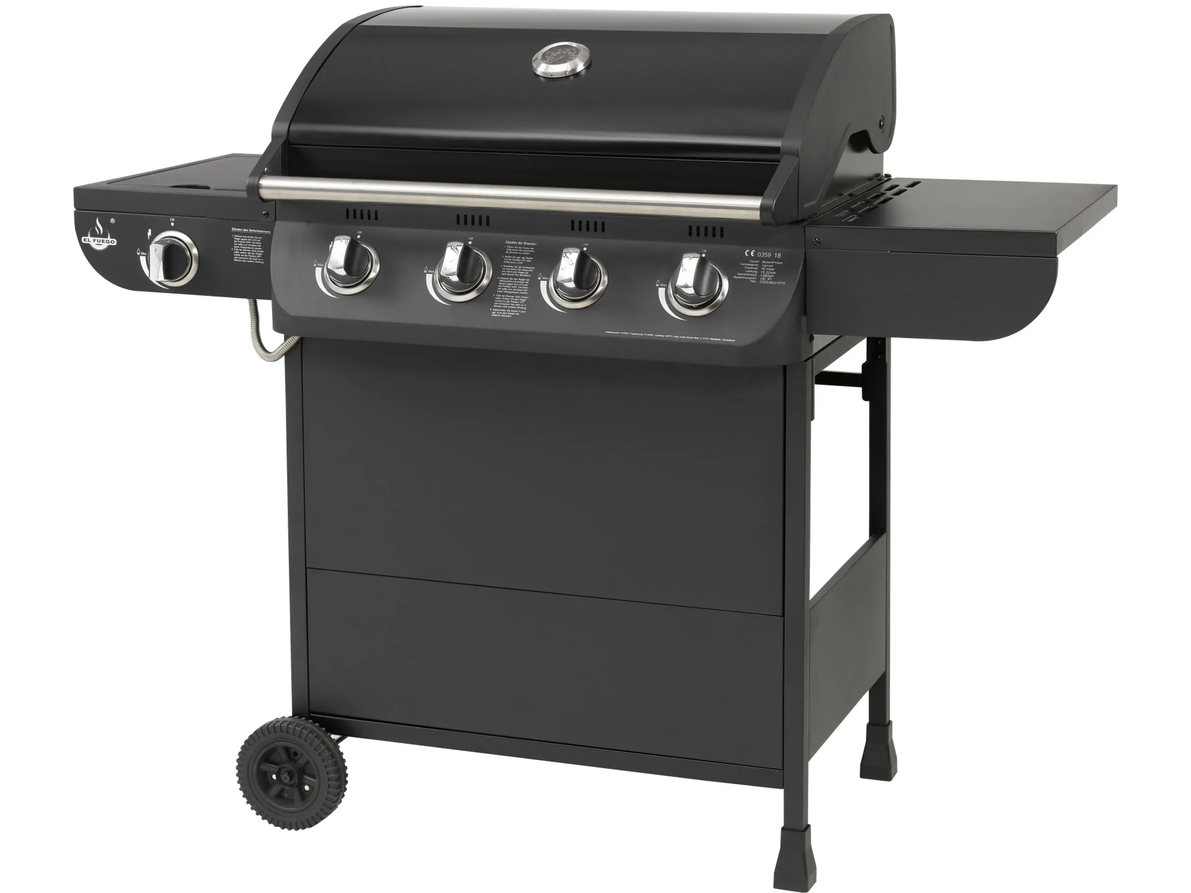 El Fuego Gasgrill Columbus 4 Brenner mit Seitenbrenner Schwarz