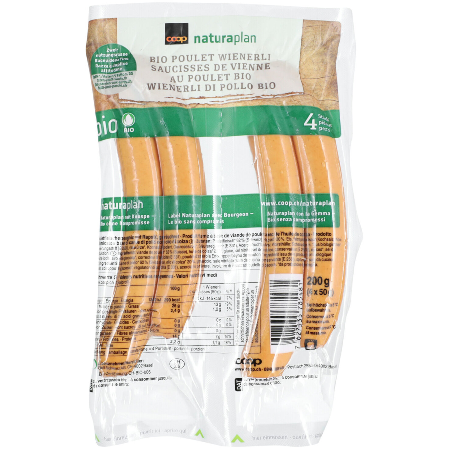 Naturaplan Bio Poulet Wienerli 4 Stück