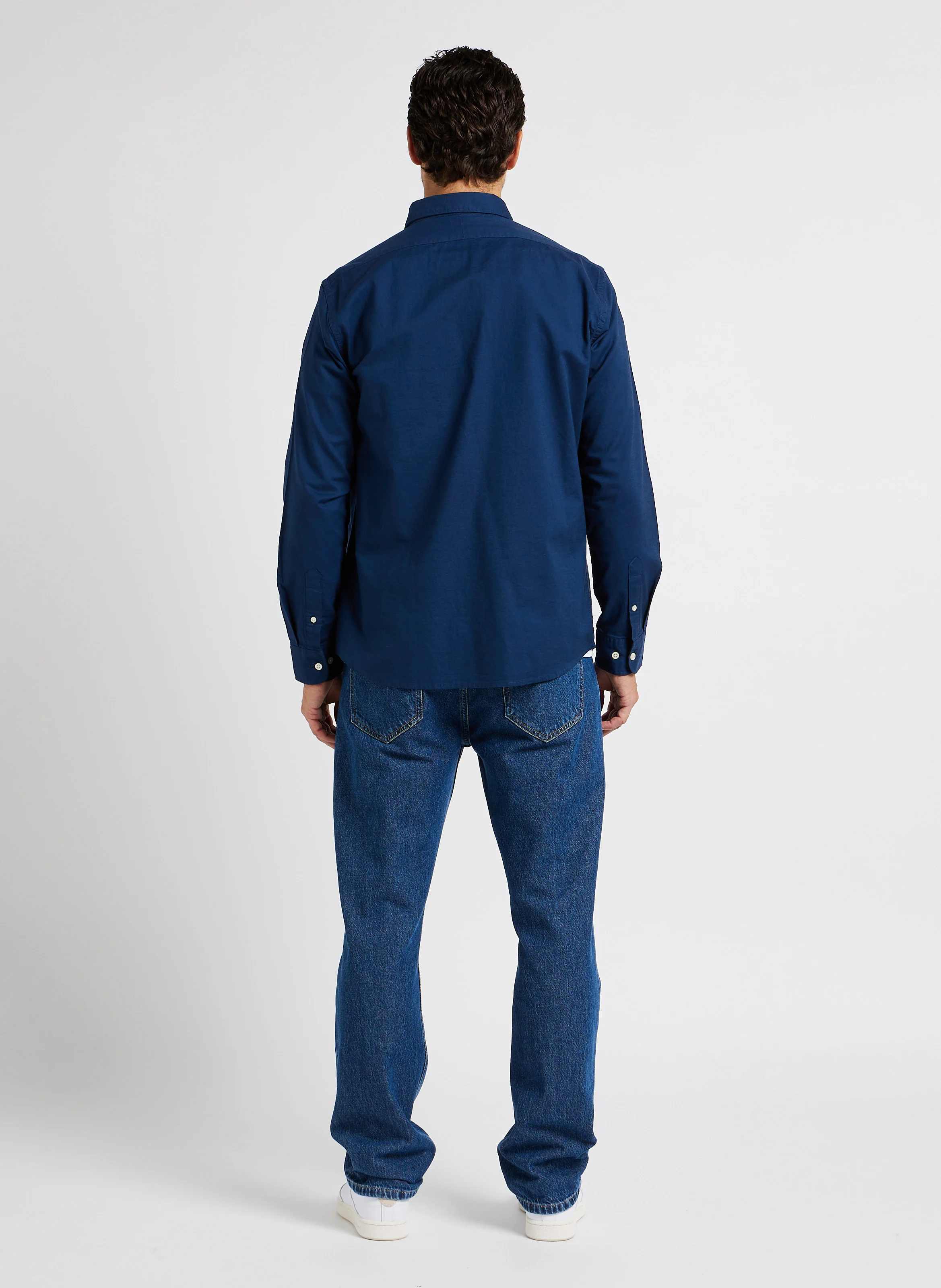 Chemise col américain en coton mélangé| Bleu