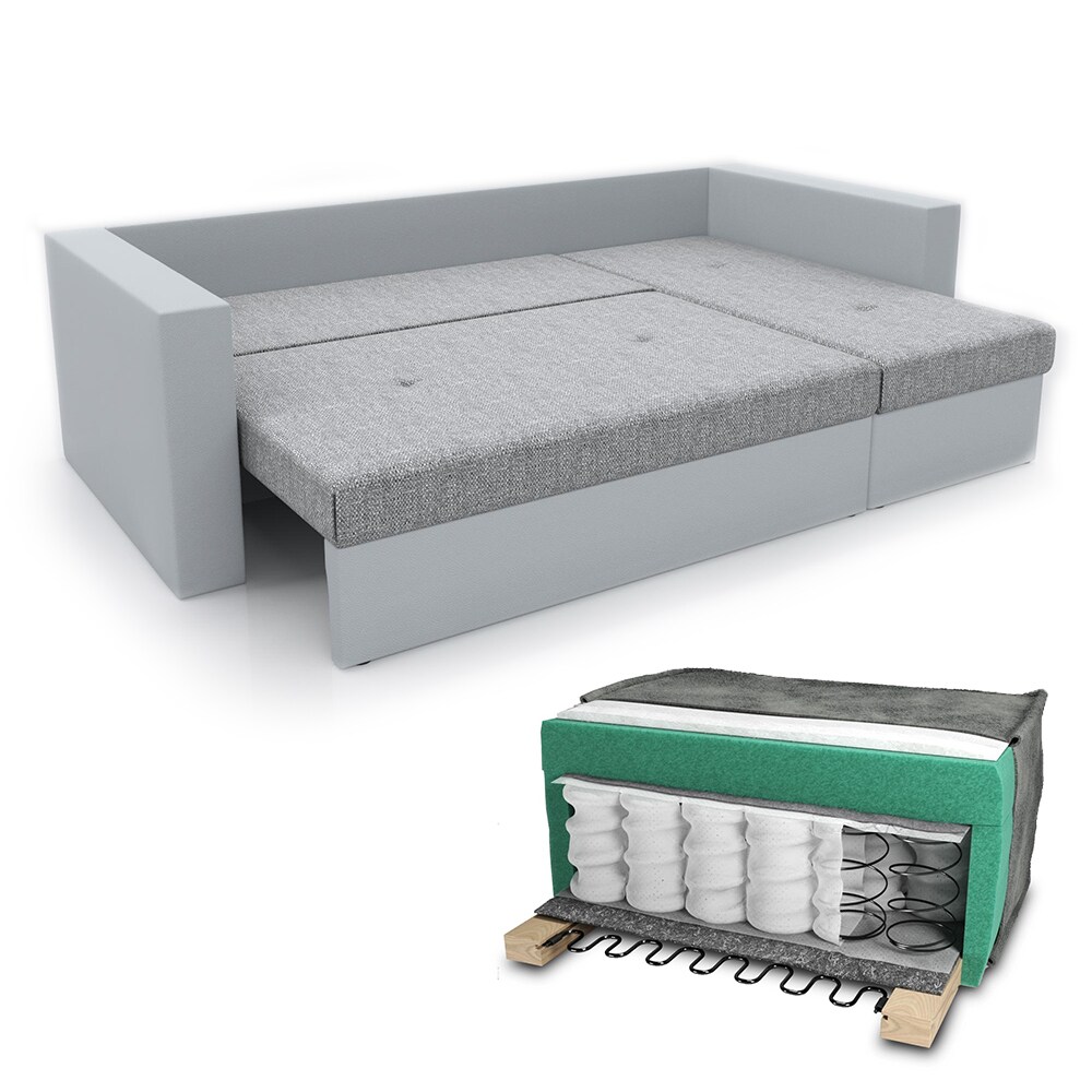 Vicco Ecksofa mit Schlaffunktion Sofa Couch Schlafsofa Bettfunktion Taschenfederkern Weiß/Grau