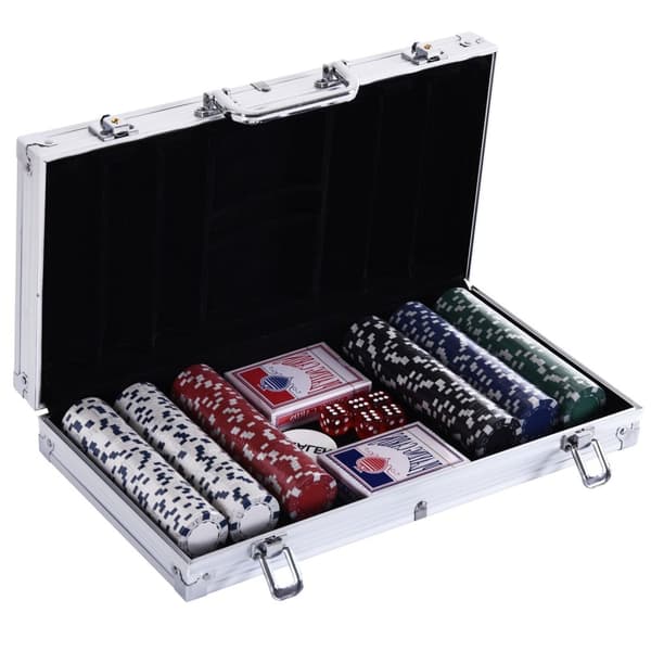 Pokerkoffertsett 300 Sjetonger 2 Kortspill 5 Terninger Aluminiumskoffert Polystyren Casino Nights 38X20,5X6,5Cm