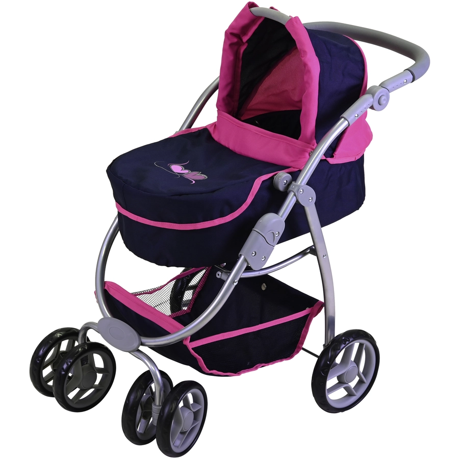 knorr toys® Puppenwagen Coco - flying hearts blue pink blau