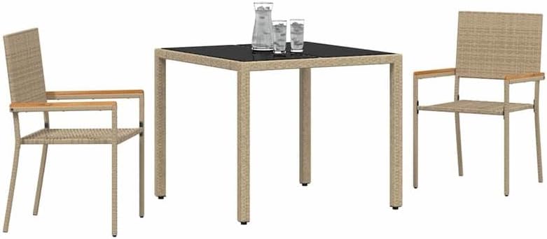 Eleganz Gartensitzgruppe 3-teilig Beige Poly-Rattan - Gartenmöbel Set für Terrasse & Balkon - Wetterfest & Pflegeleicht - Gemütliche Outdoor-Essgruppe
