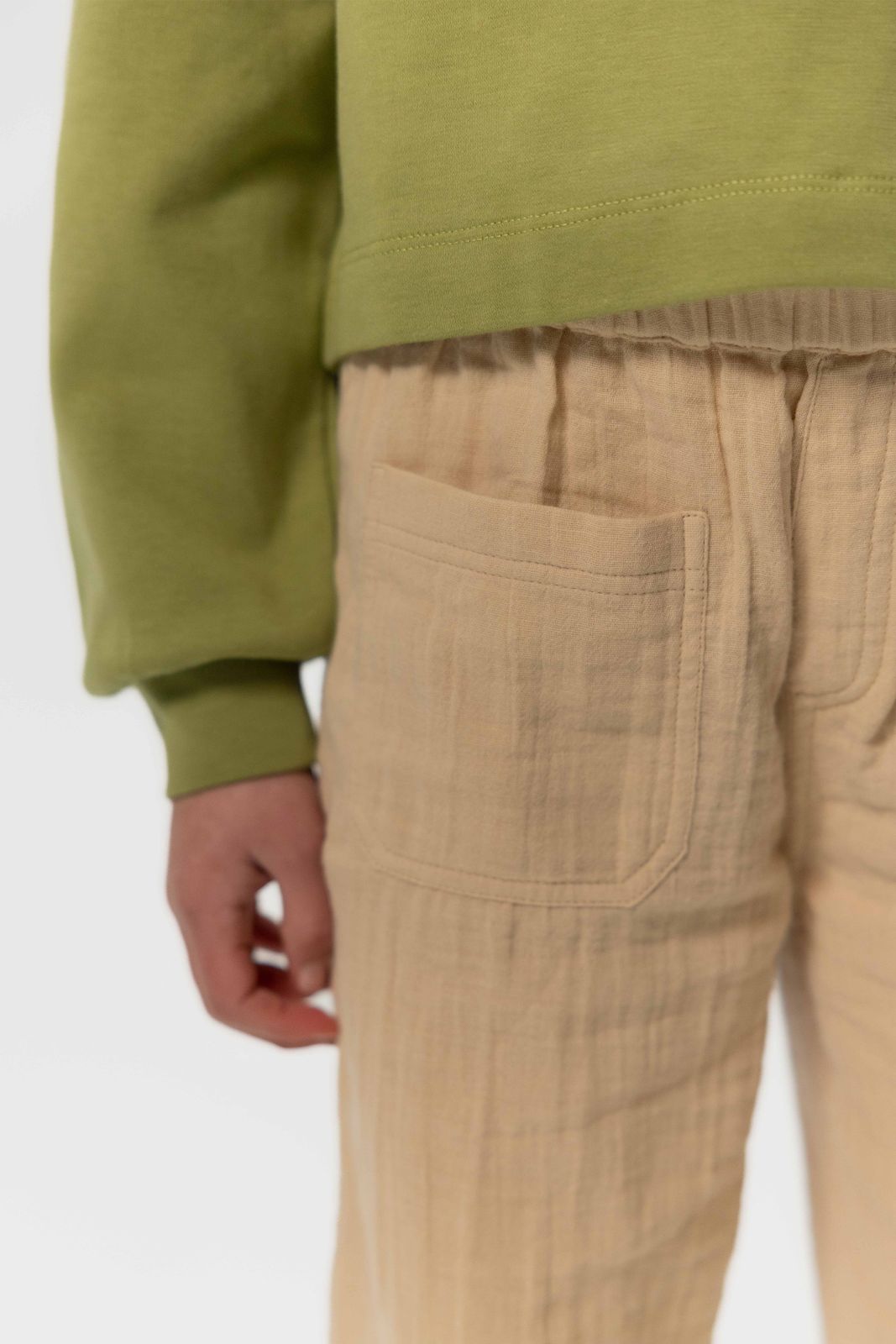 Beige wide leg mousseline broek