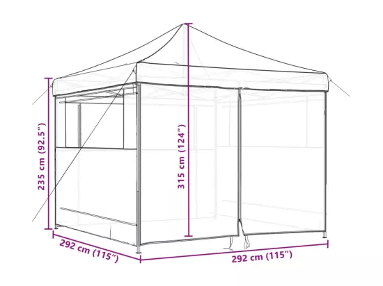 Tente de réception pliable escamotable avec 4 parois latérales