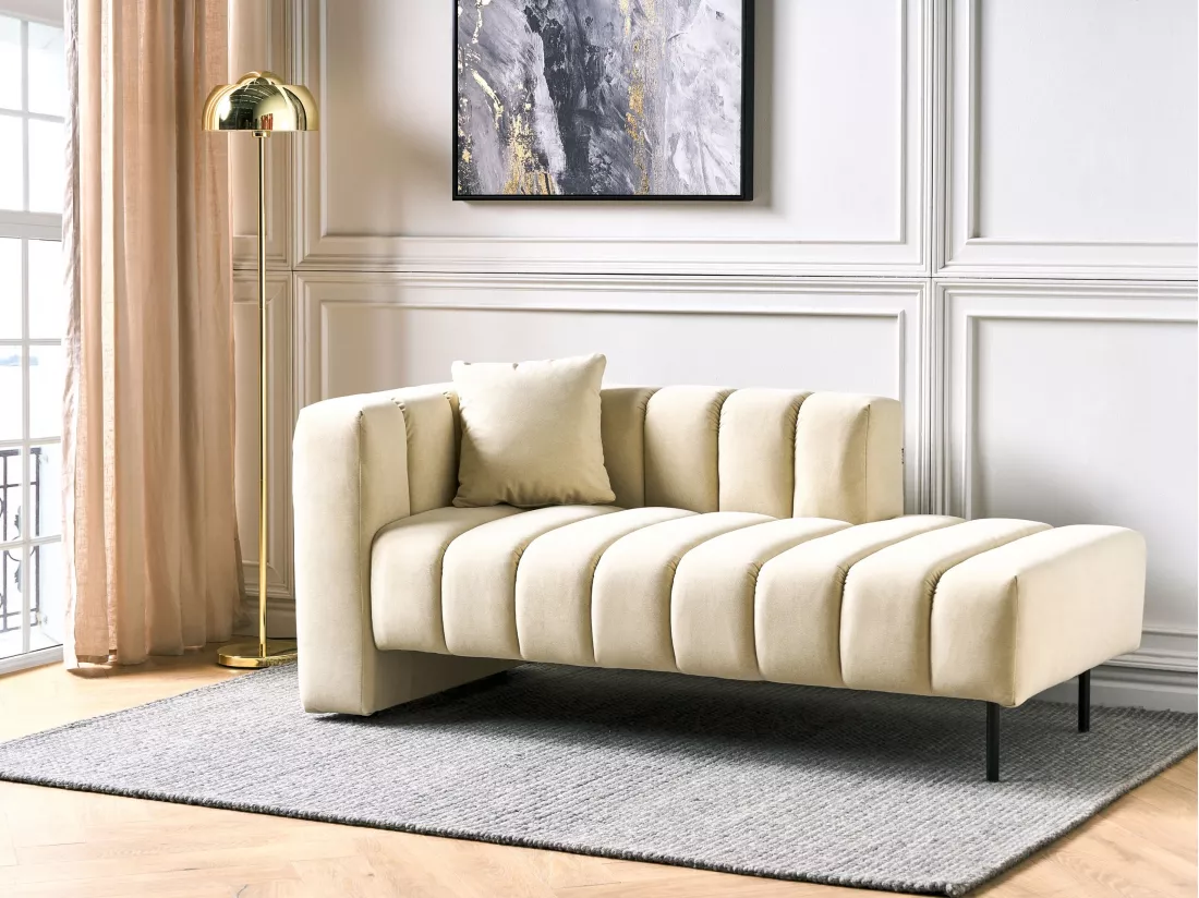 Chaise longue côté droite en similicuir vegan blanc cassé LANNILS