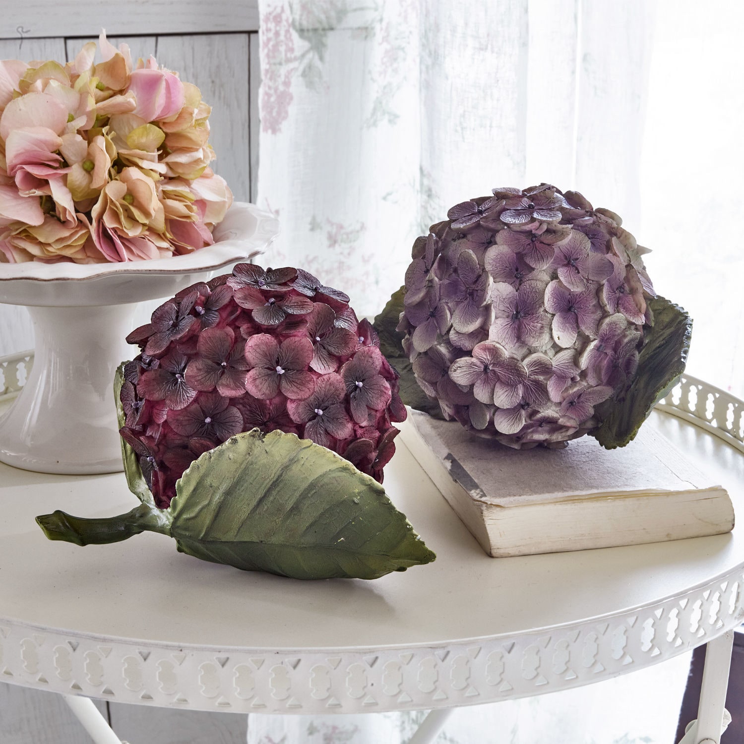Dekoblume 2er Set Hortensie lila/pink
