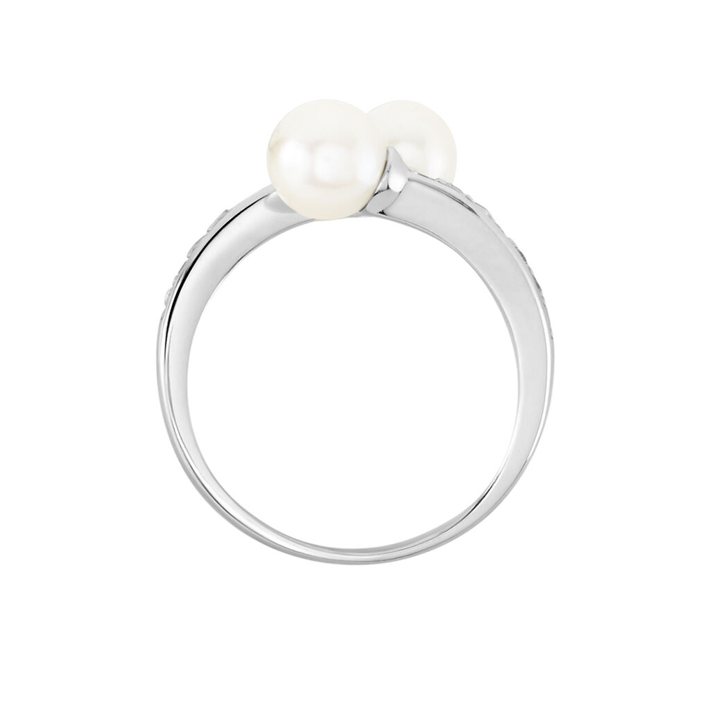 Bague Ajustable Argent Blanc Jeronimo Perle Oxydes De Zirconium