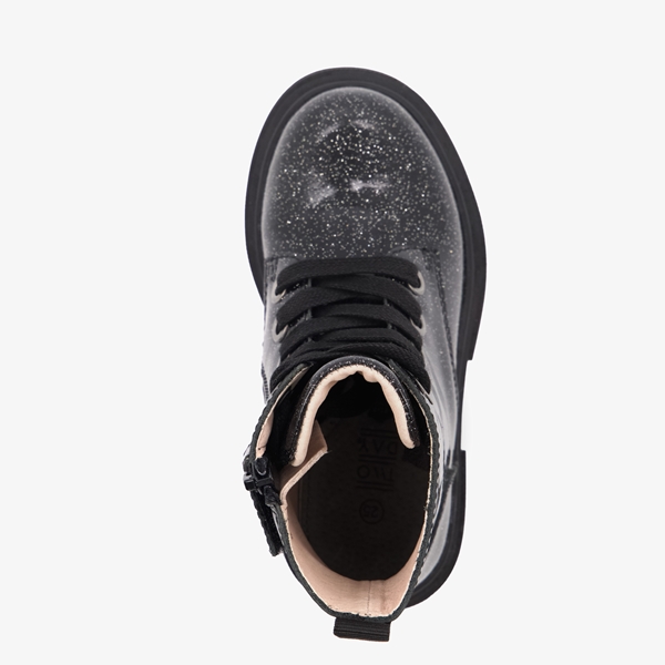 TwoDay leren meisjes veterboots met glitter zwart