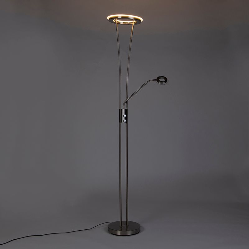 Moderne vloerlamp staal en glas incl. LED met leesarm - Divine