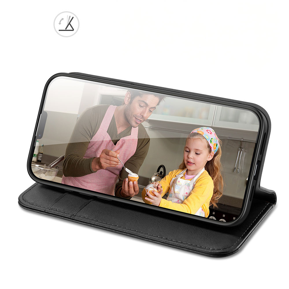 iPhone 16e Flip Wallet Cover Echtleder Tasche (RFID Schutz) - Schwarz