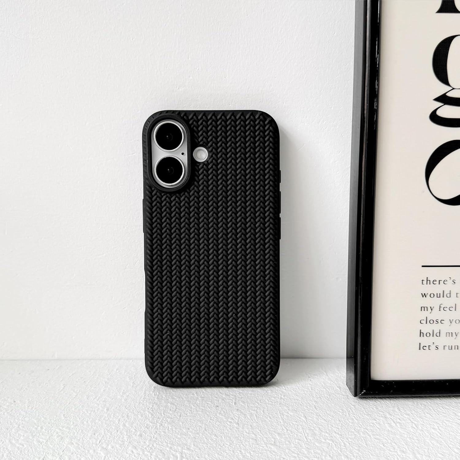iPhone 16 Gummi Case Schutzhülle Strickmuster - Schwarz (Matt)