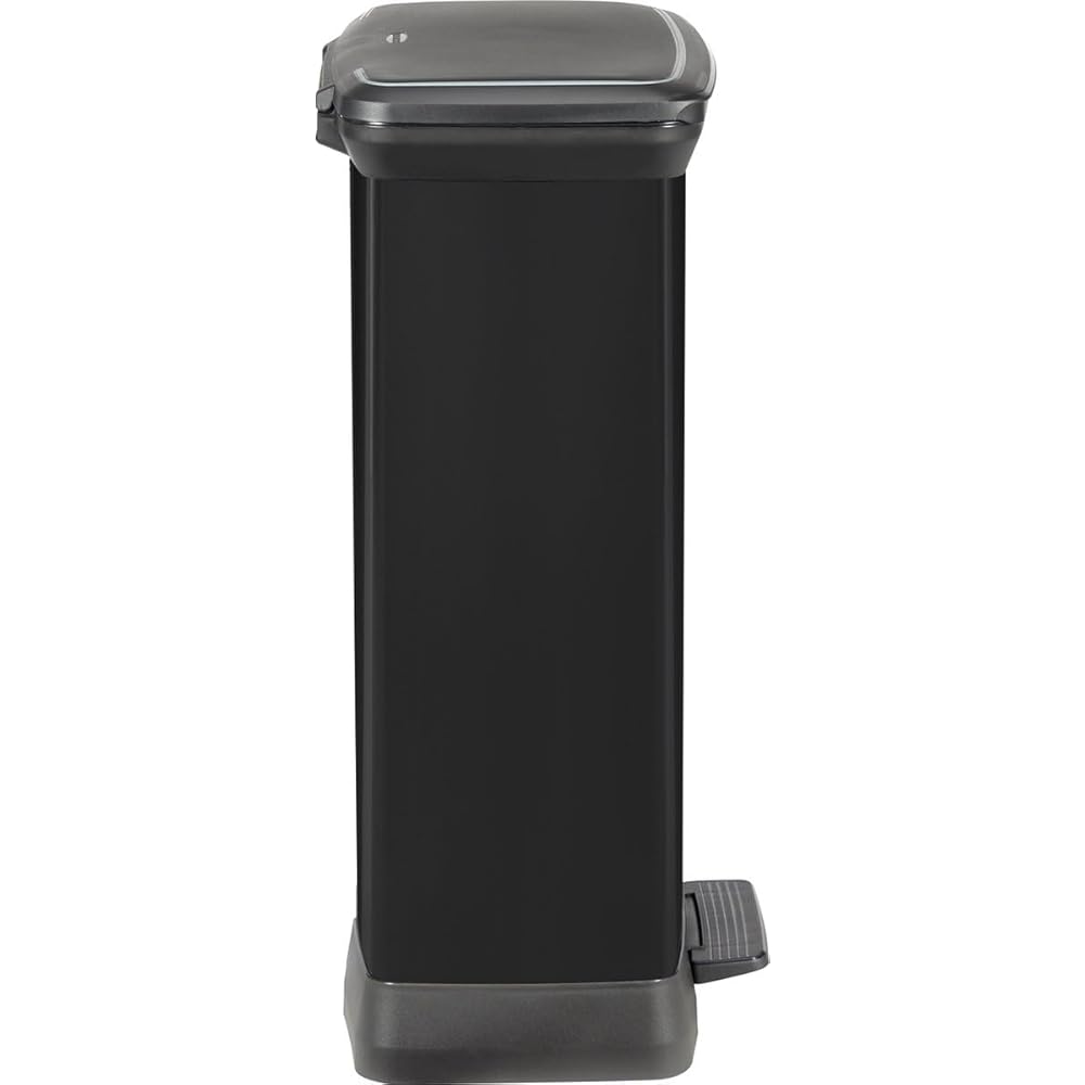 Curver - Poubelle à pédale 50 L, noir, couvercle et anneau pour sac : Cuisine et Maison