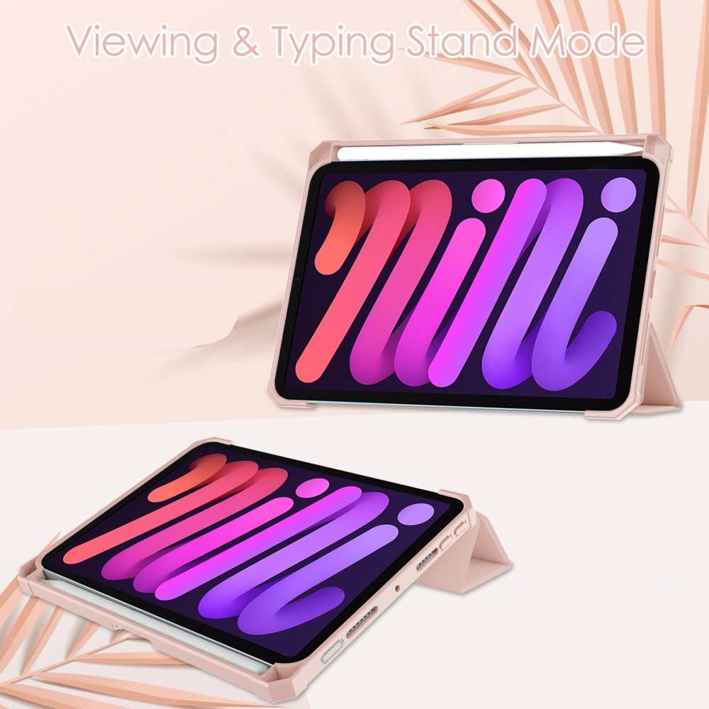 iPad Mini 7 (2024) / Mini 6 (2021) Smart Cover Hybrid Hülle   Apple Pencil Halterung - Rosa / Transparent