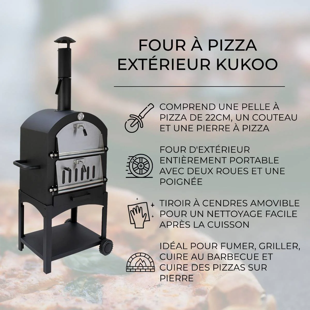 Four à Pizza d’Extérieur avec Housse Imperméable Kukoo