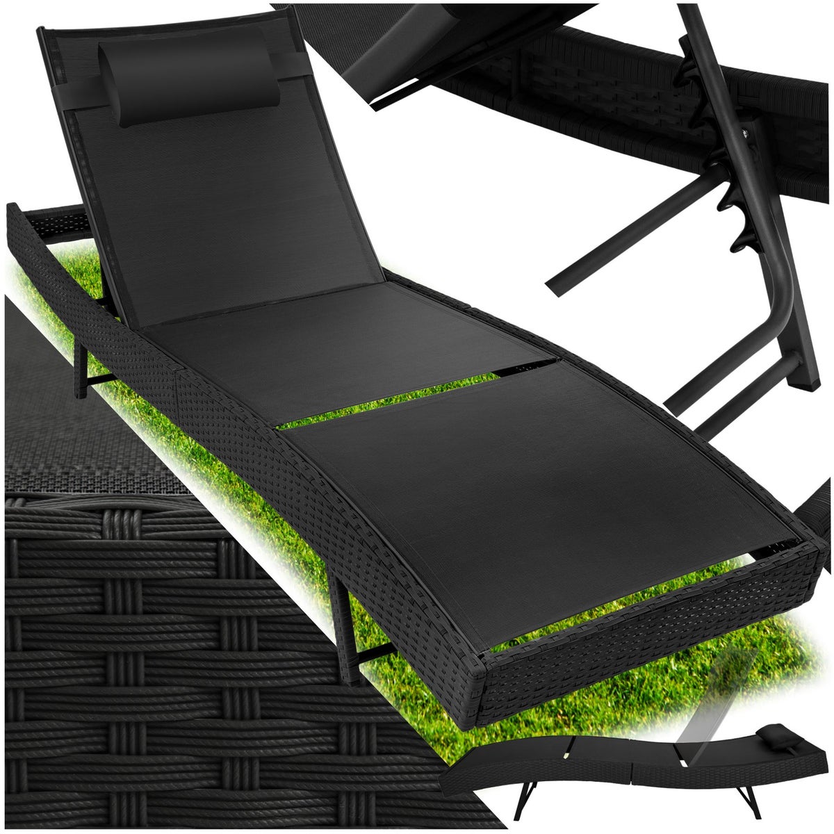 Rotan ligstoel tectake Moana, duurzaam en UV-bestendig, 69 x 211 x 41 - 94 cm