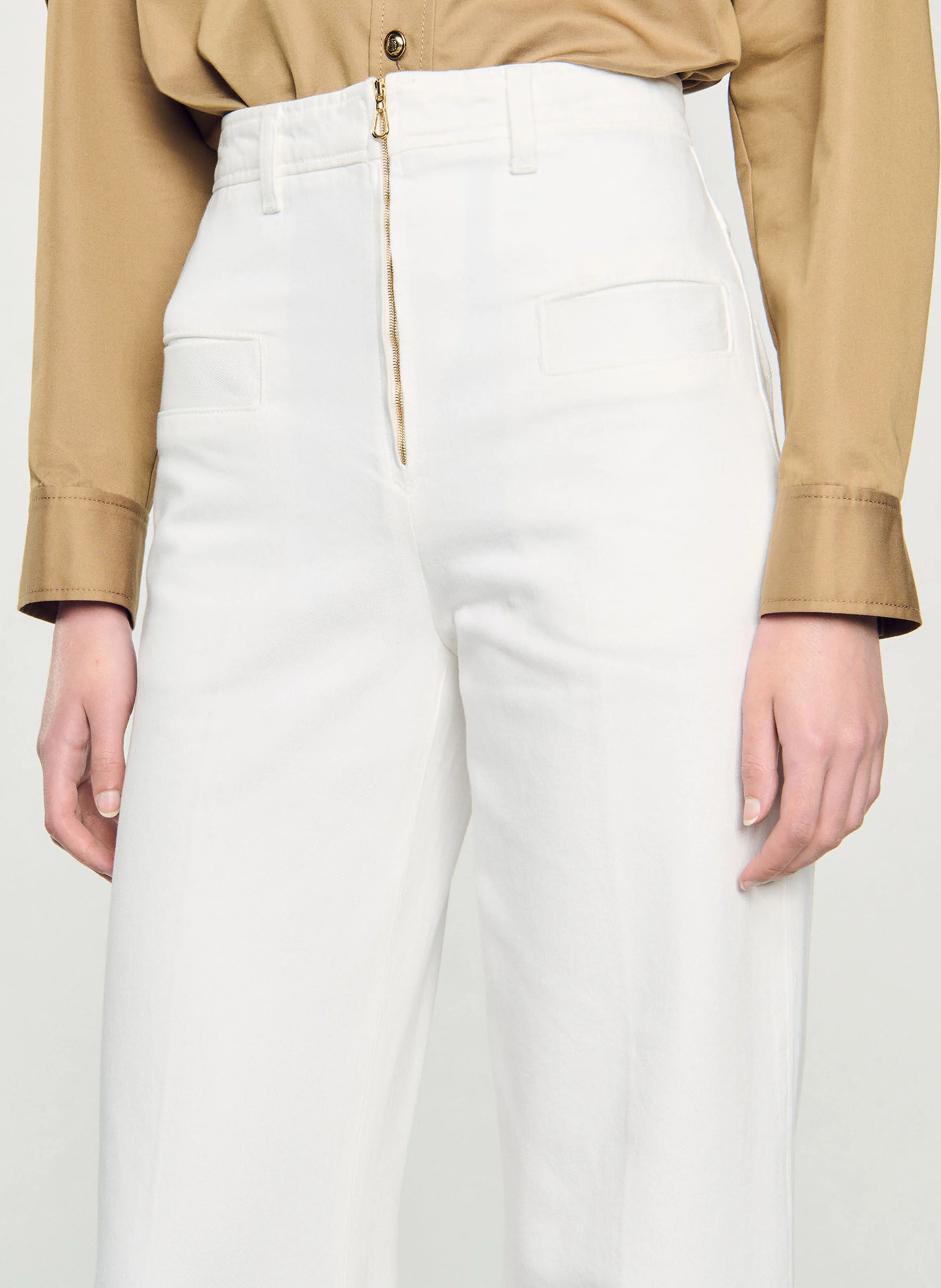 Pantalon palazzo droit en coton| Blanc