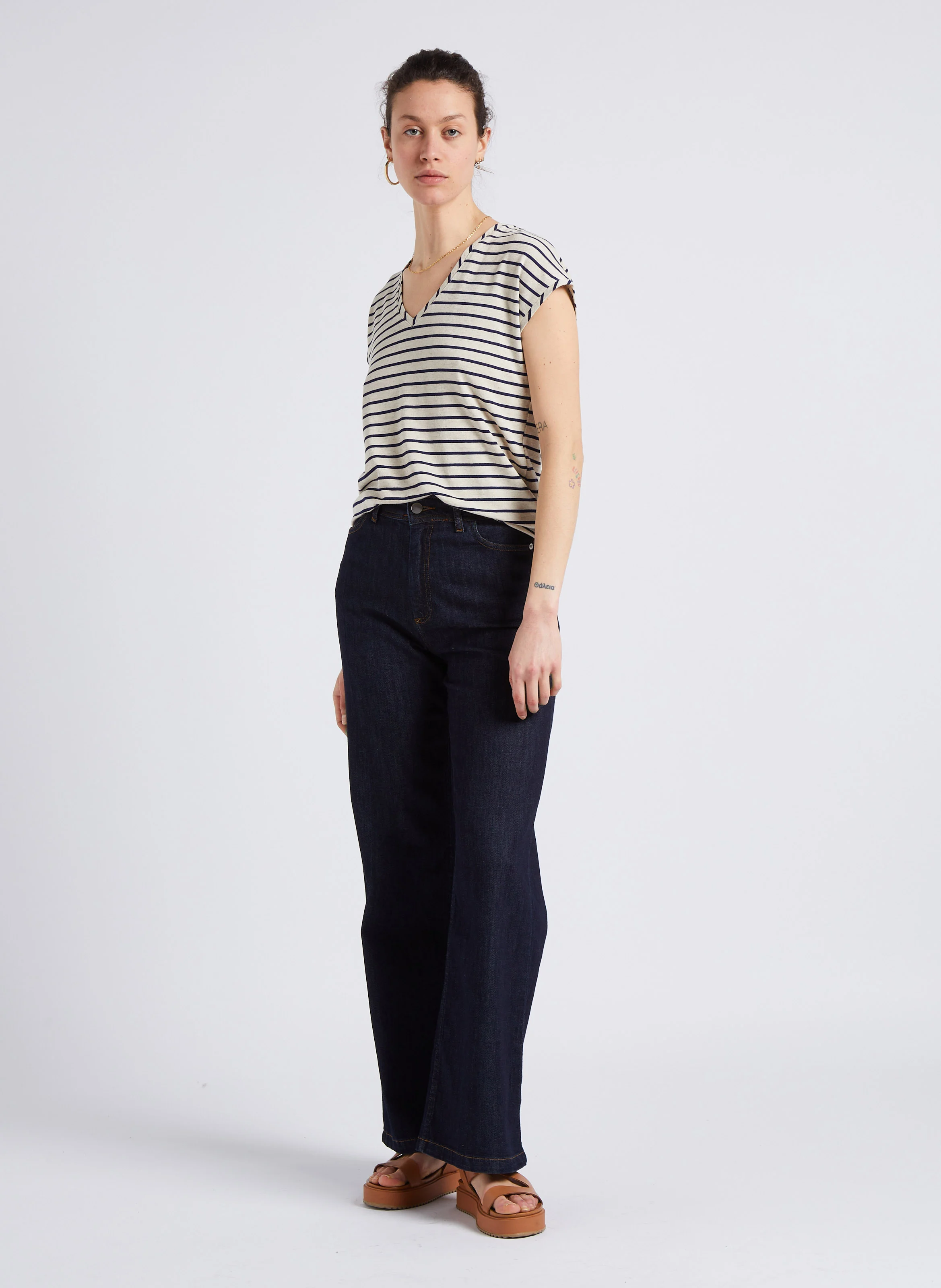 Jean flare en coton| Bleu