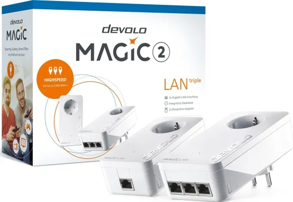devolo Magic 2 LAN triple - Starter Kit - bro - - 1GbE, HomeGrid - kan sluttes til vægstik