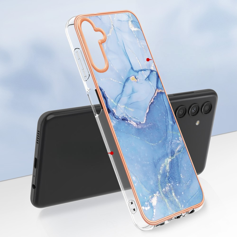 Samsung Galaxy A56 Gummi Case Hülle Galvanisierter Rahmen Marble Marmor Design - Blau / Roségold