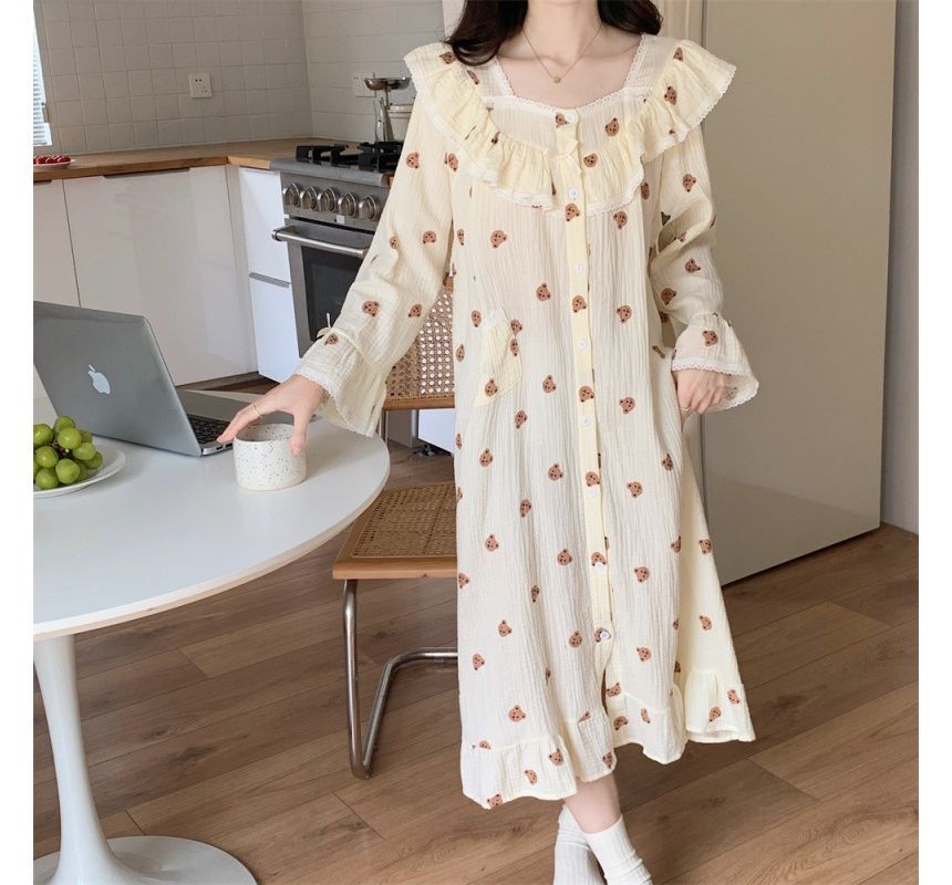 Gecko - Pyjamashirt / Broek / Pyjamajurk / Set met berenprint en kant