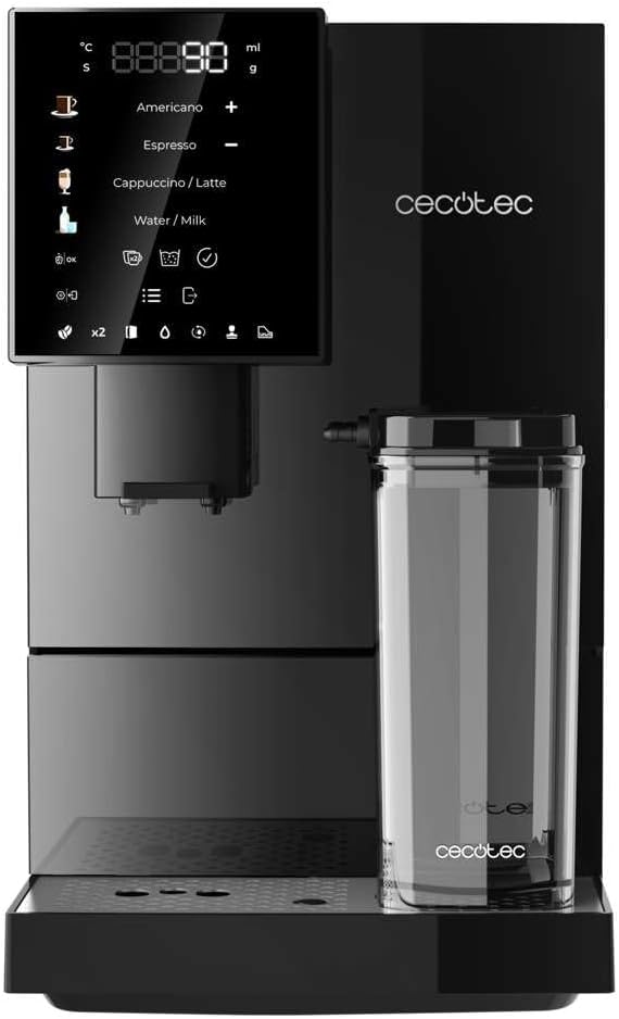 Cecotec Machine à Café Superautomatique Cremmaet Compactccino Black Silver, 19 bars, Réservoir à lait, Système Thermoblock, 5 niveaux de mouture, Réservoir à café 150g