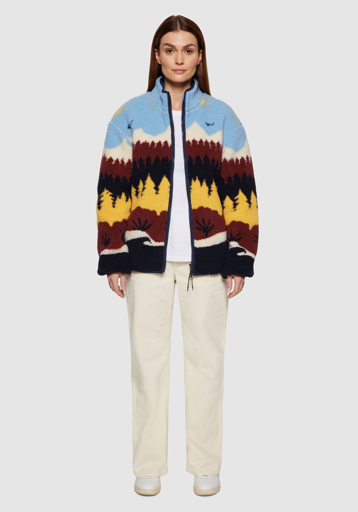 Knowledge Cotton Apparel Fleecejacke Loose Faroe Isle Teddy Multi Color AOP