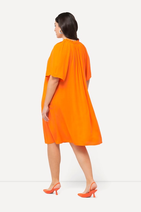 Kleid , Rüschen, A-Linie, Tunika-Ausschnitt, Halbarm