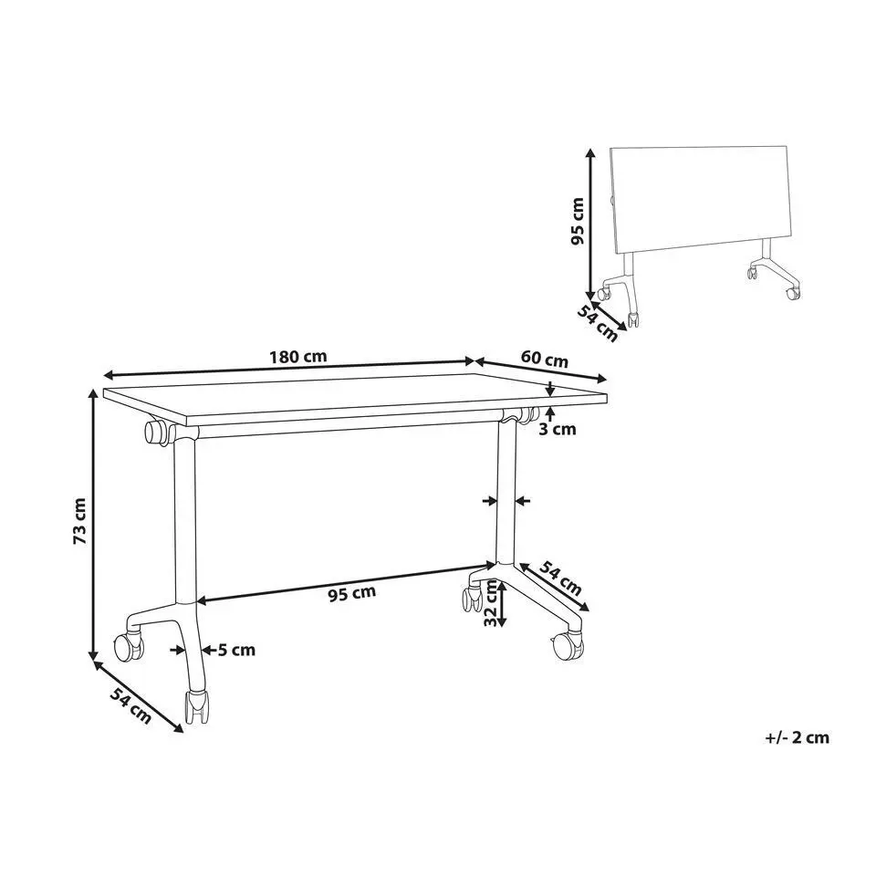CAVI - Inklapbaar bureau - Wit/Zwart - 180 x 60 cm - Staal