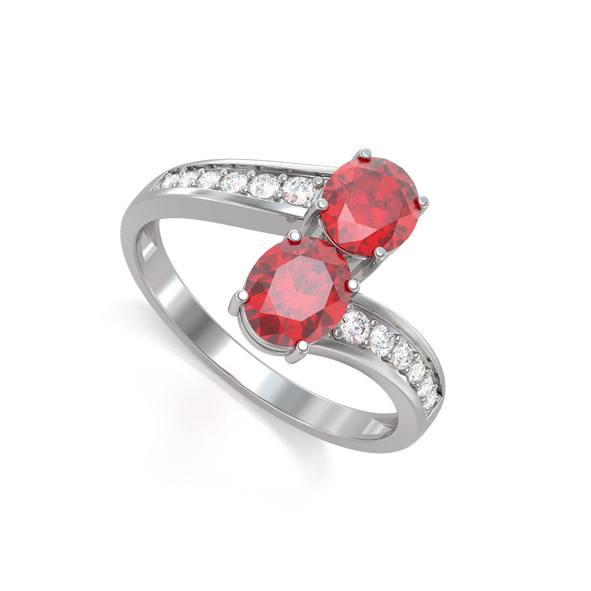 Bague ADEN Or 585 Blanc Rubis et diamants 2.546grs