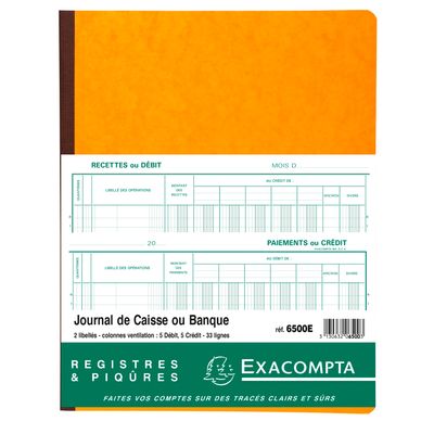 Exacompta - Journal de caisse ou banque - 5 débits/5 crédits - 32 x 25 cm - 80 pages