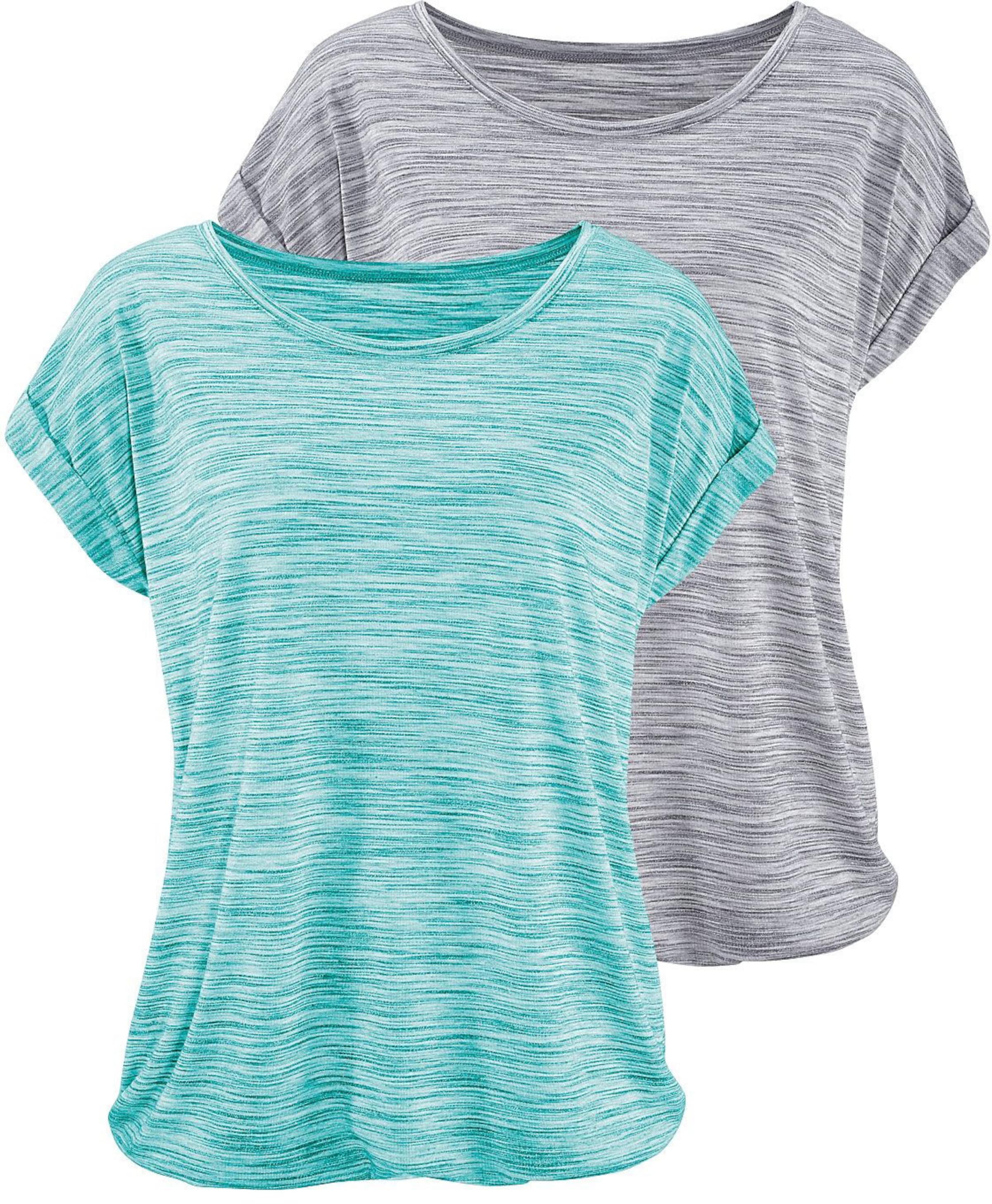 Beachtime Kurzarmshirt in mint-meliert, grau-meliert