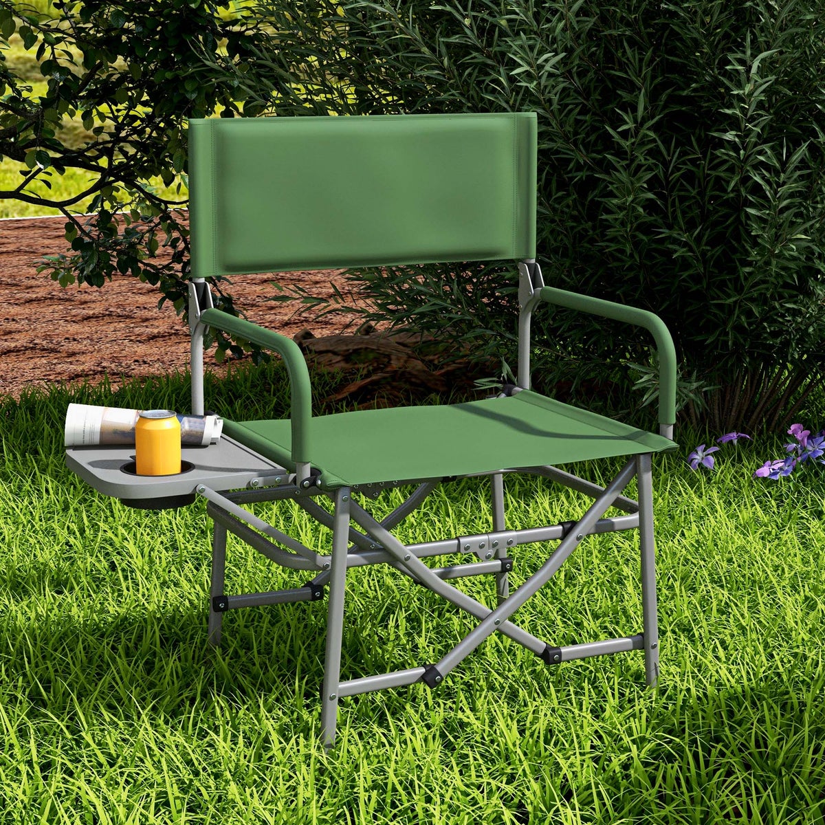 Outsunny Regisseursstoel, opvouwbare kampeerstoel met bijzettafel, voor kamperen, strand, 81L x 51B x 87H cm, Oxford, groen