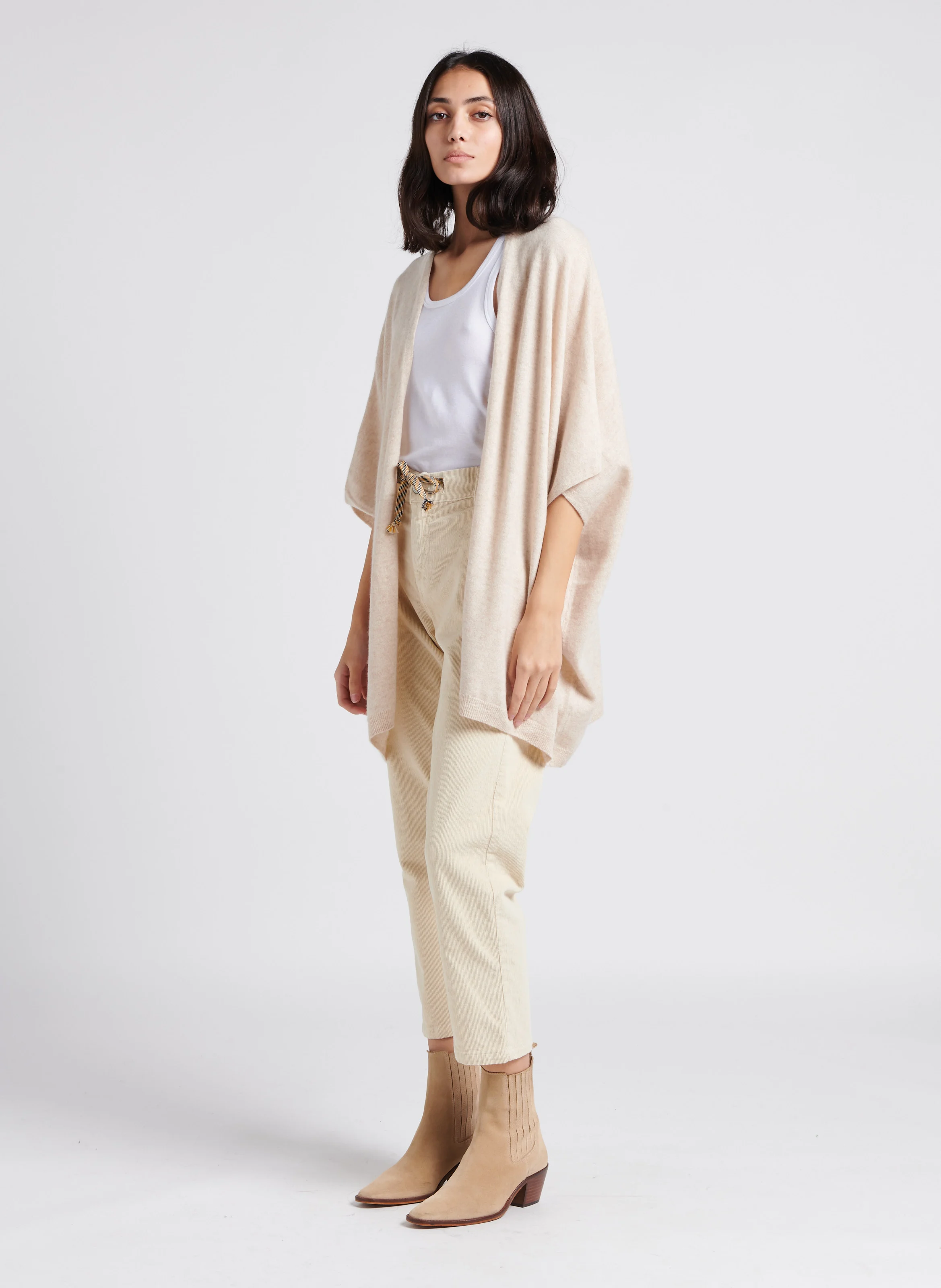 Pantalon style charpentier en coton velours | Beige