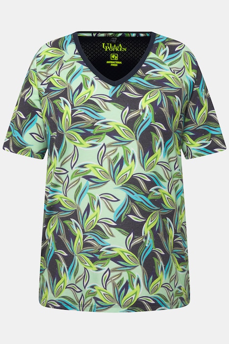 T-Shirt, Blätter, antibakteriell, V-Ausschnitt, Halbarm