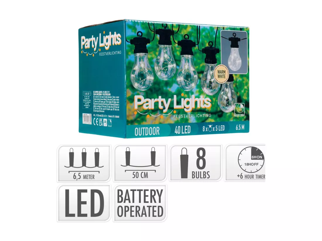Guirlande LED Extérieure de 8 Ampoules Daku 6,5 m Blanc Chaud 2700K