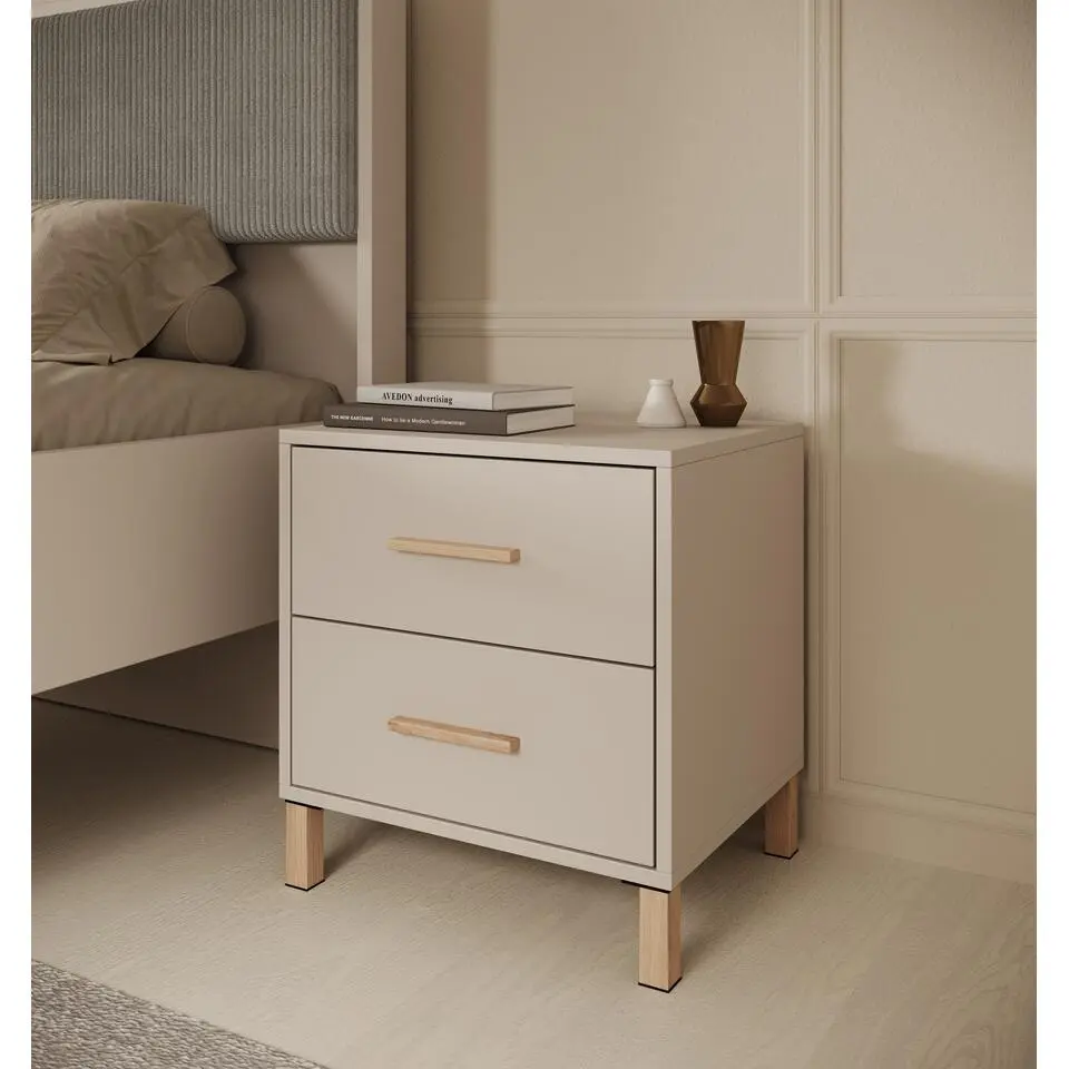 Meubella - Nachtkastje Bahia - Beige - 48 cm - 2 lades