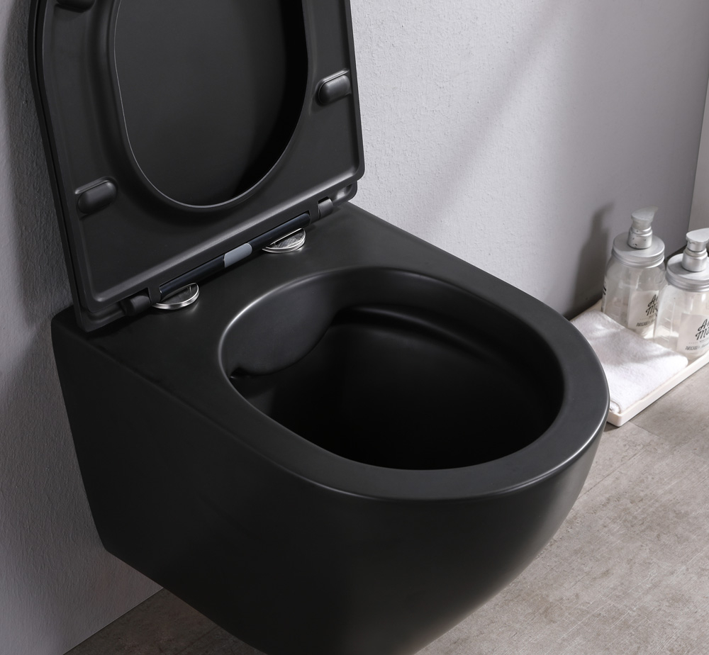 Geberit UP320 toiletset met Saniclear Itsie mat zwarte toiletpot randloos met softclose zitting