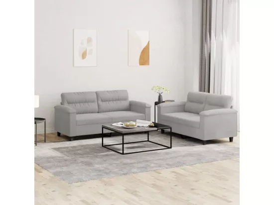 Ensemble de canapés 2 pièces coussins gris clair tissu microfibre