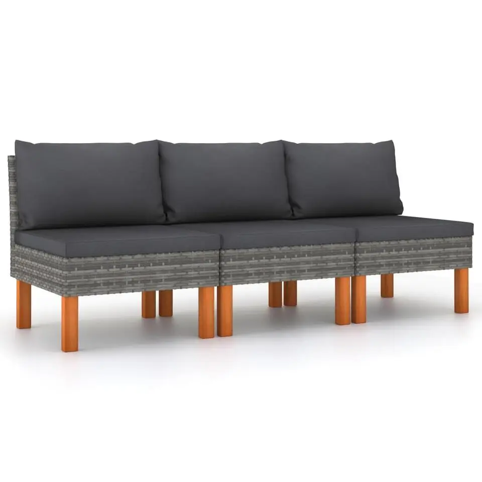 vidaXL - Middenbanken - Grijs - Poly rattan en massief eucalyptushout - 3 stuks