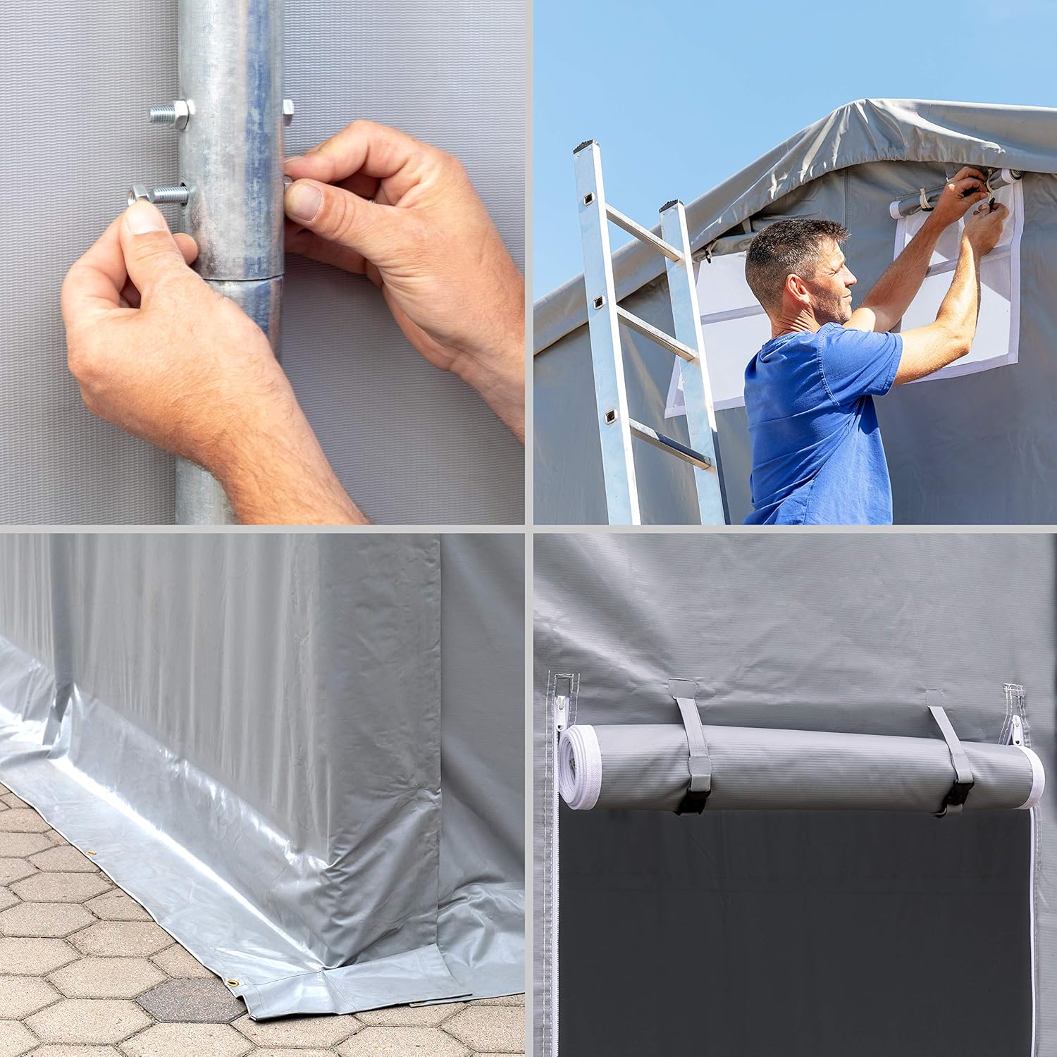 TOOLPORT Lagerzelt Zelthalle Weidezelt 4x6x3 m mit Hochziehtor - durchgehende PVC Plane 850 N mit Oberlicht - Wasserdicht
