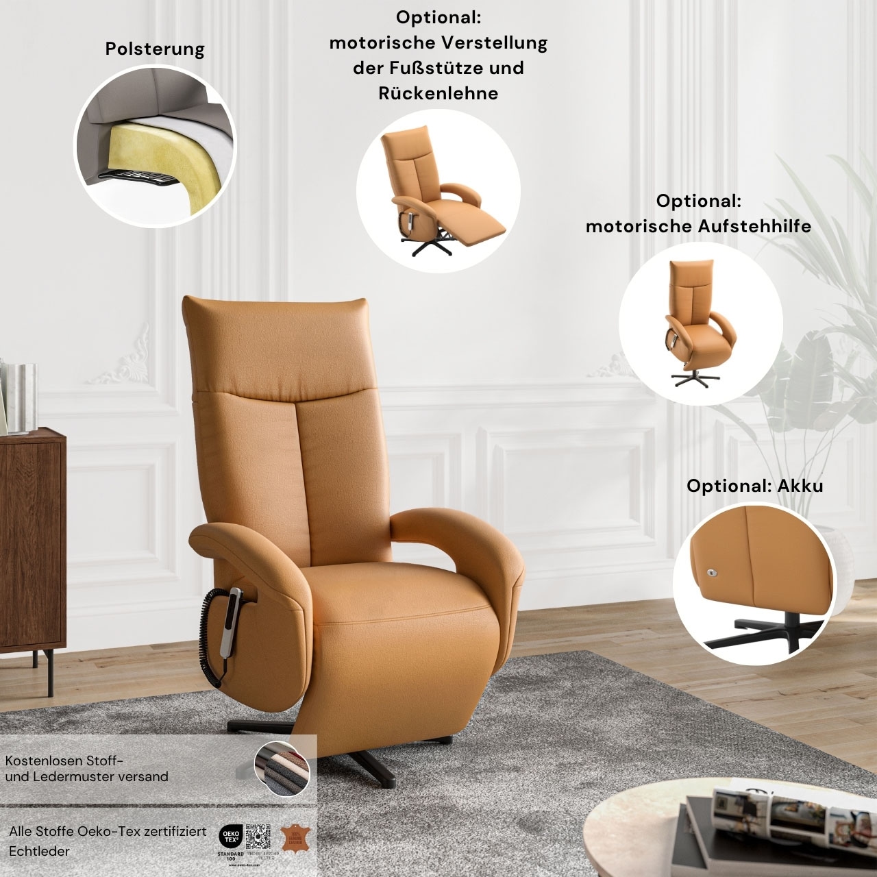 sit&more TV-Sessel »Amica, inkl. Kopfteilverstellung & Drehfunktion« wahlweise mit 2 Motoren, Akku und Aufstehhilfe