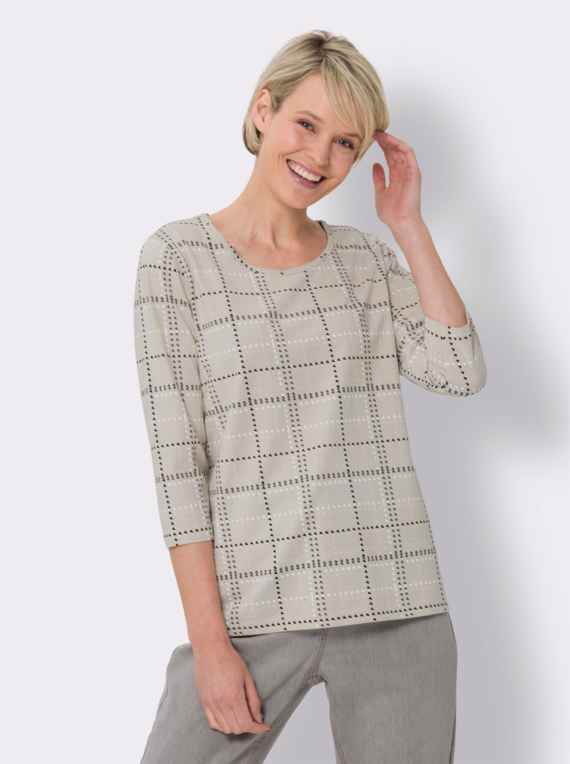 34-Arm-Shirt mit Karo-Muster