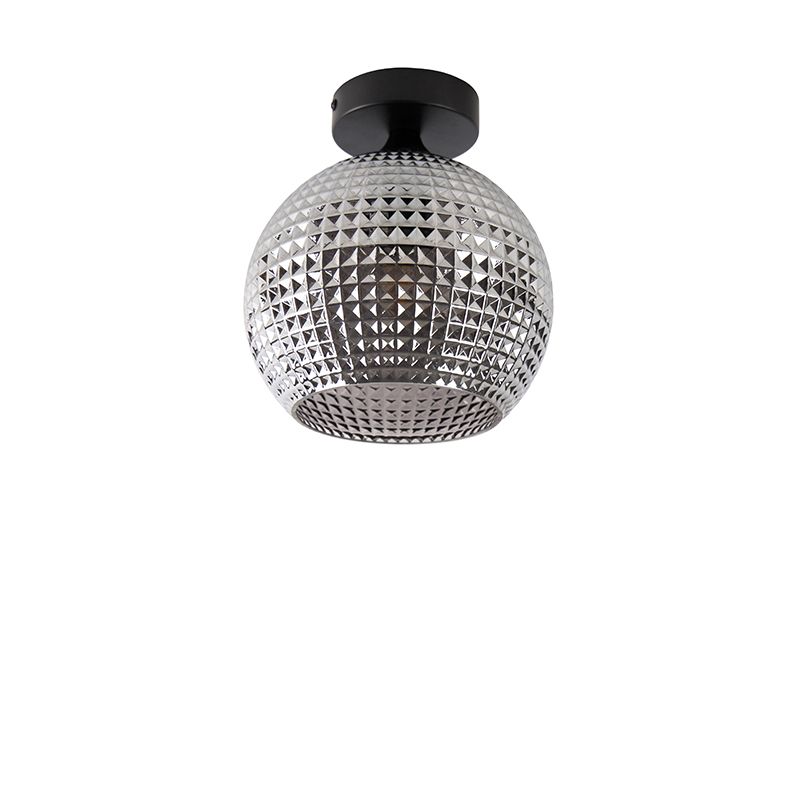 Art Deco plafondlamp zwart met smoke glas - Sphere