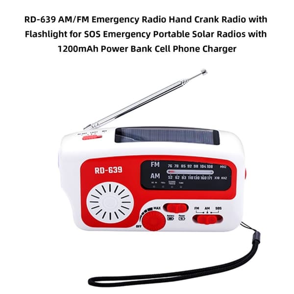 AM/FM nødradio Håndveivlommelykt SOS Solcelle PowerBank USB