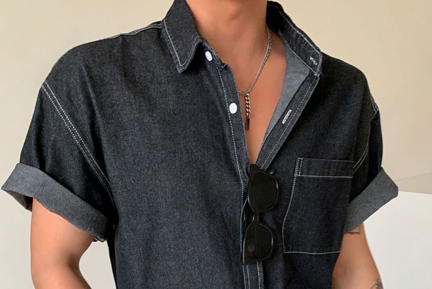 SeoulPop - Denim overhemd met korte mouwen