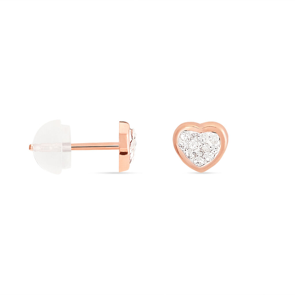 Boucles D'oreilles Puces Daria Cœur 0 Or Rose Strass