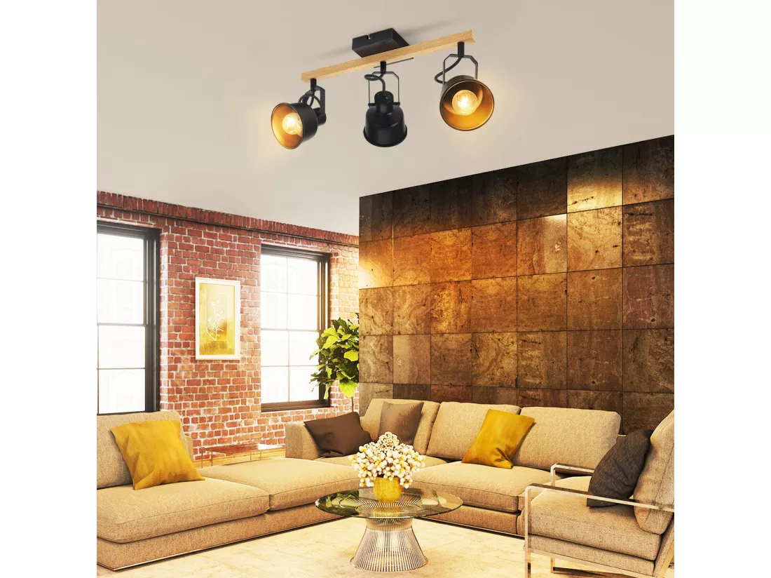 NETTLIFE Spot de Plafond 3 Flammes Orientable à 350° Vintage E14 de conception de haute qualité en bois veiné