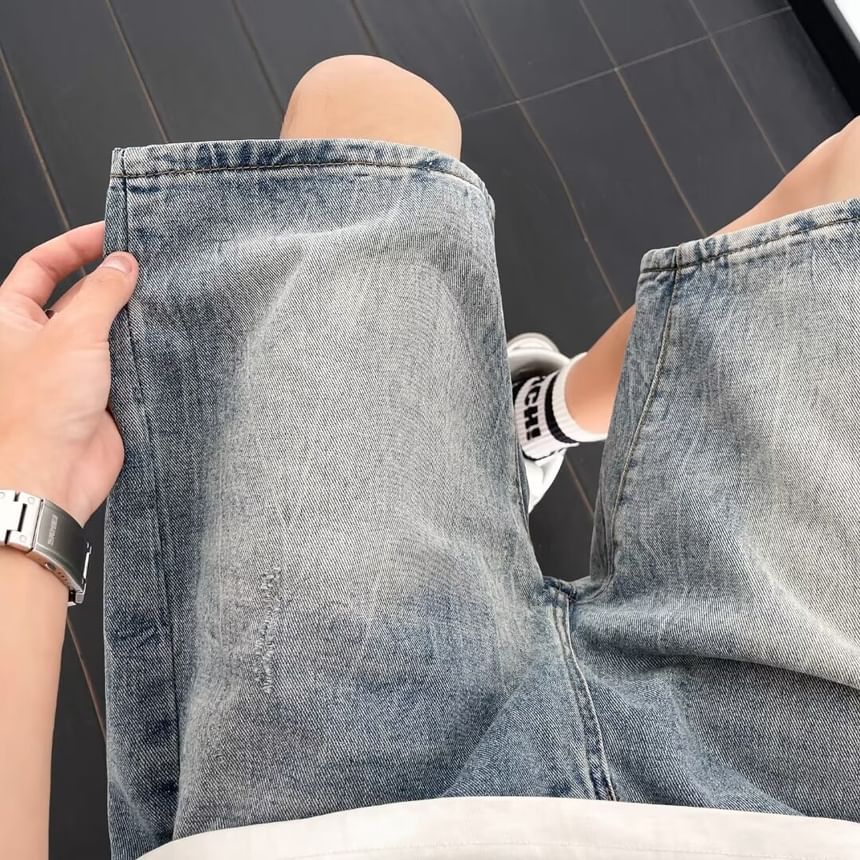 Ateso - Mid Rise Washed Denim Shorts